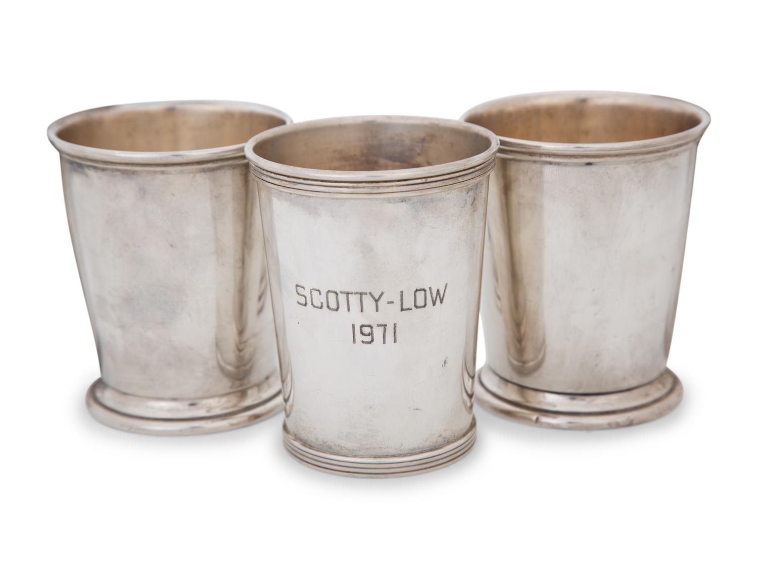 An American Silver Hand-Hammered Flask and Six Mint Julep Cups — 20TH CENTURY