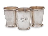 An American Silver Hand-Hammered Flask and Six Mint Julep Cups — 20TH CENTURY