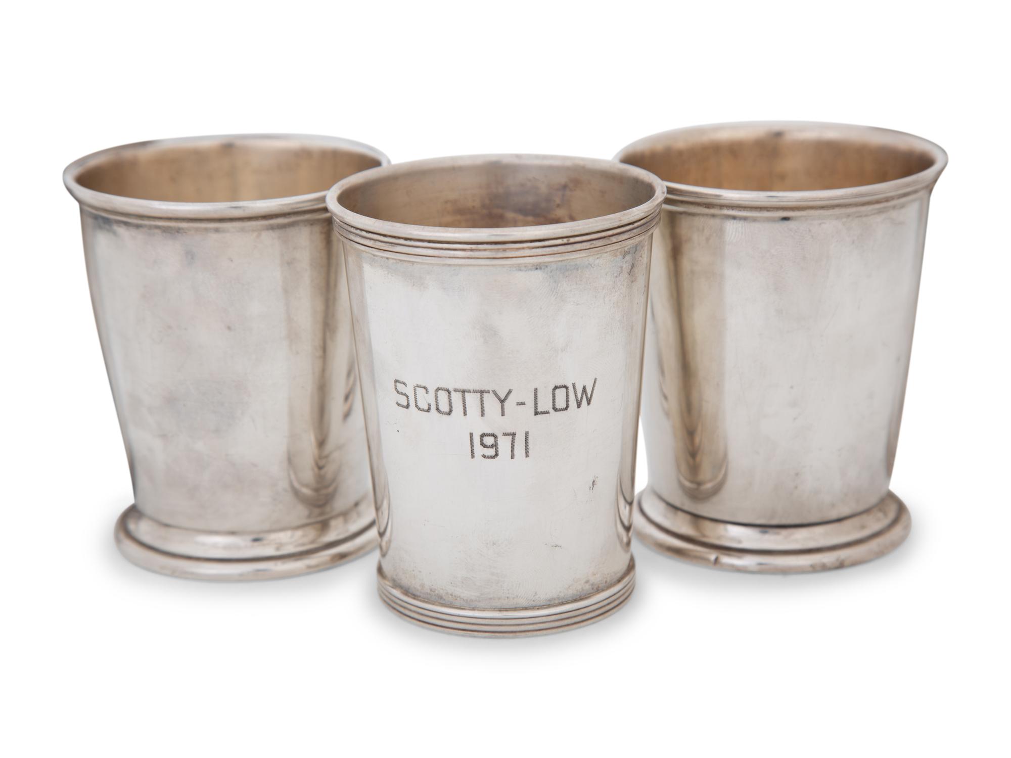 An American Silver Hand-Hammered Flask and Six Mint Julep Cups — 20TH CENTURY