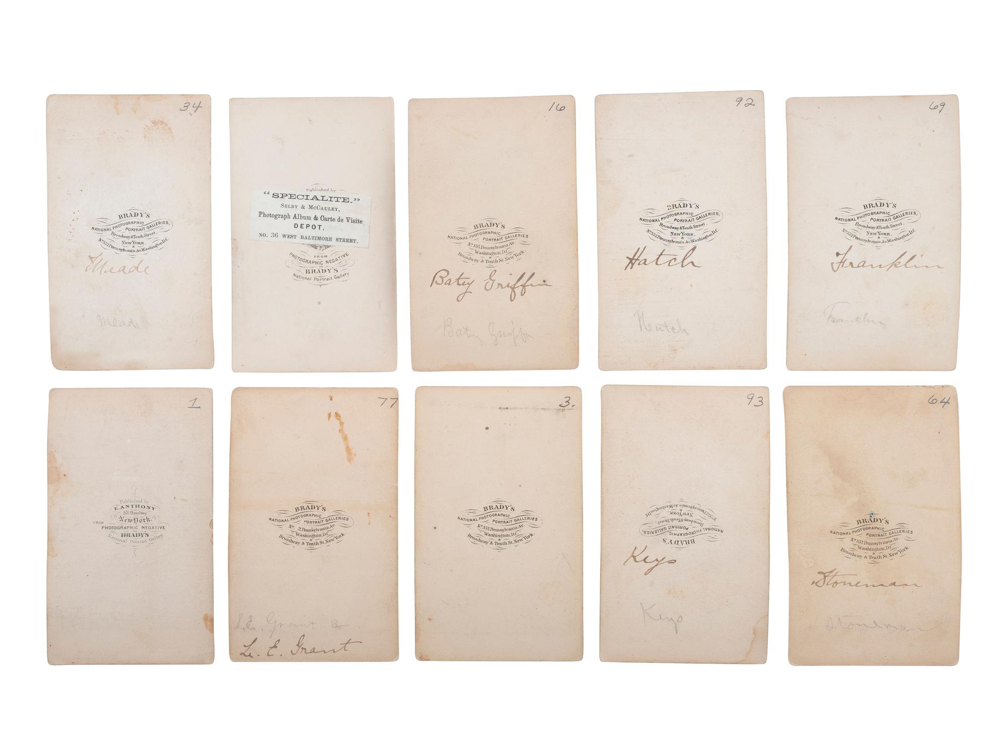[CIVIL WAR - ARMY OF POTOMAC]. BRADY, Mathew (1822-1896), photographer. A group of 37 CDVs of Union generals, incl. MEADE, FRANKLIN, STONEMAN, BURNSIDE, TYLER, KEYES, GRIFFIN, MARTINDALE, and HATCH, MOH.
