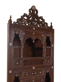 A Pair of Syrian Mother-of-Pearl Inlaid Walnut Corner Cabinets