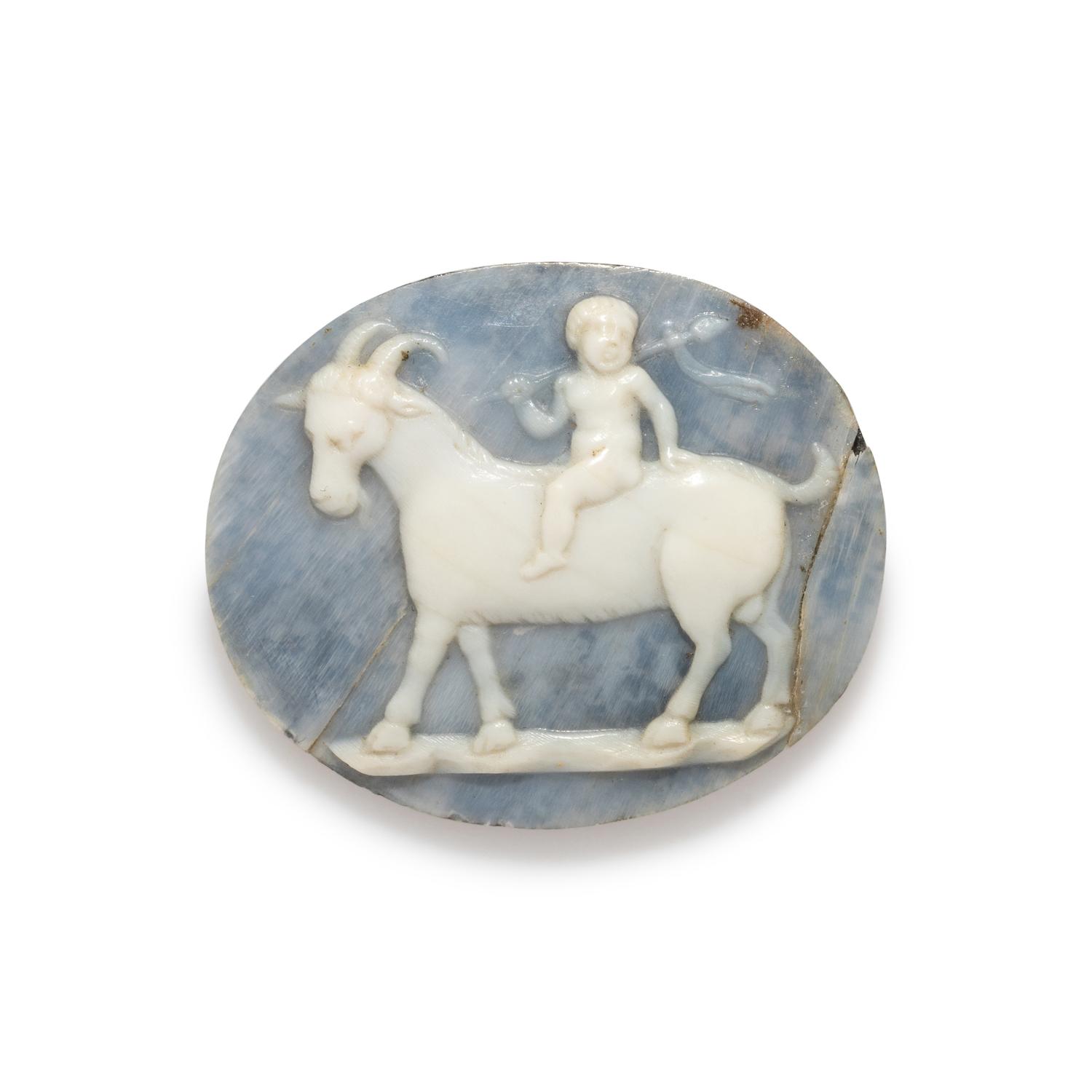 A Neoclassical Shell Cameo with the Infant Dionysos Riding a Goat