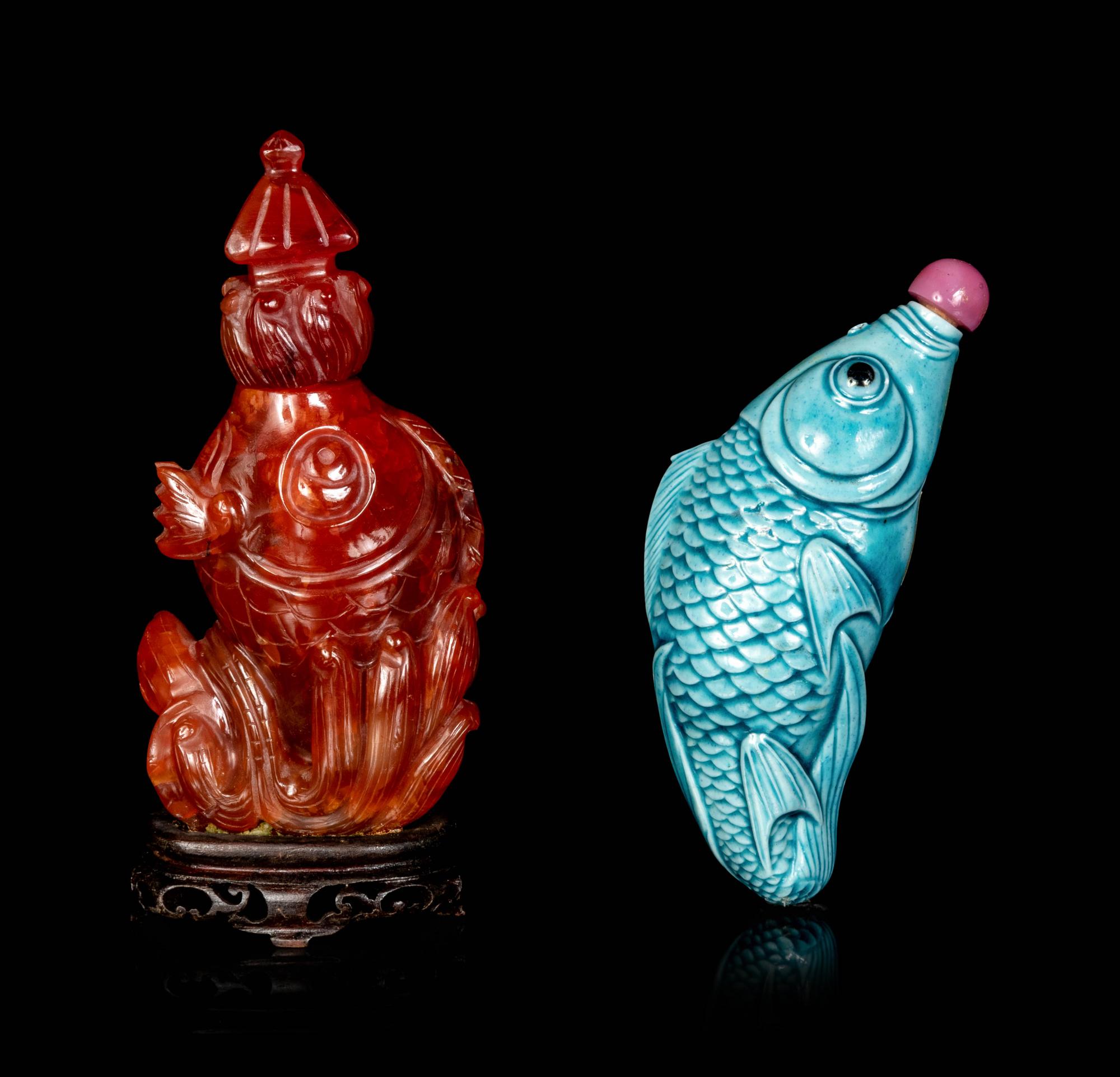 Two Chinese Fish-Form Snuff Bottles