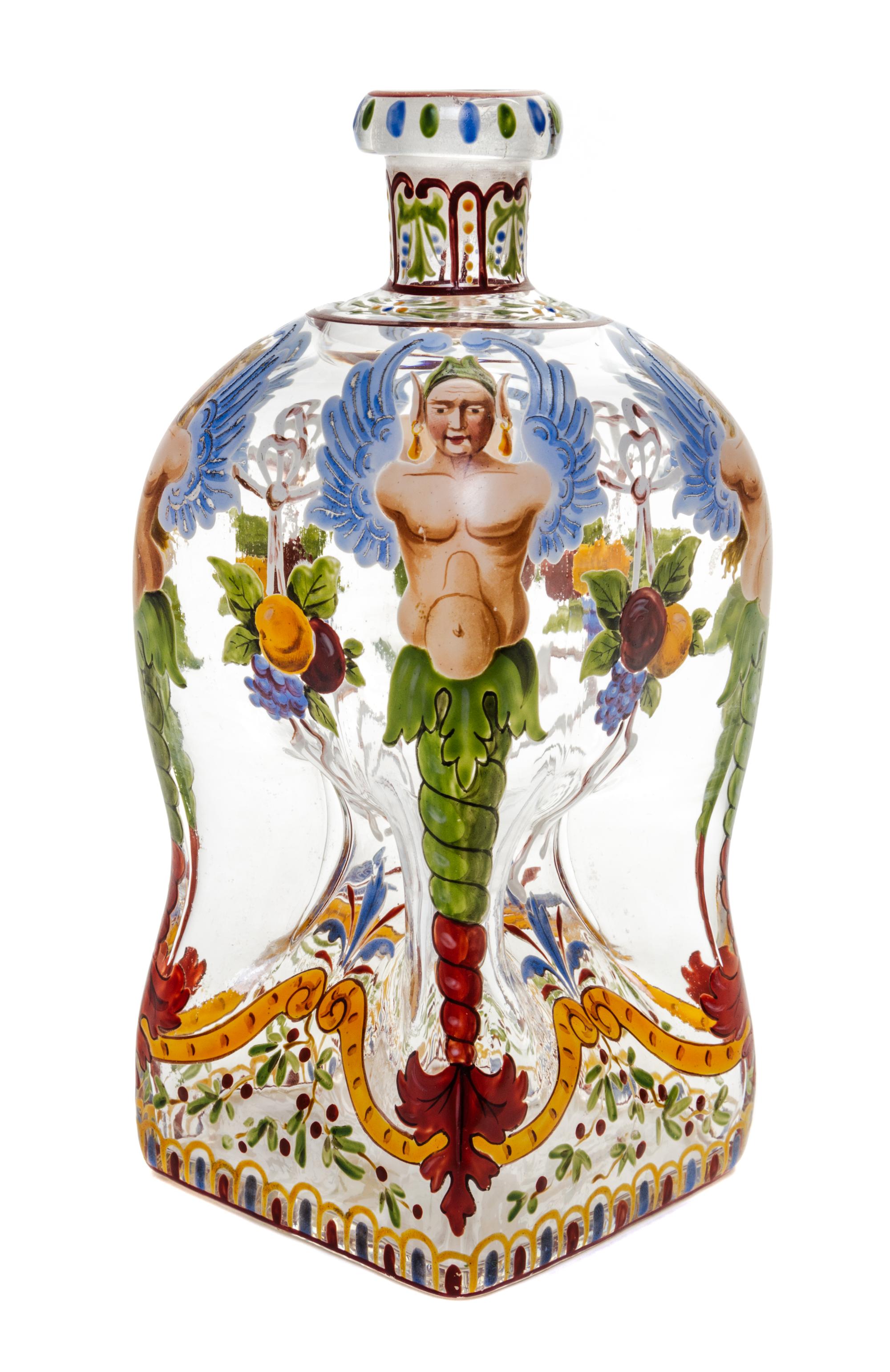 A J.&L. Lobmeyr Enameled Glass Decanter Height 8 1/4 inches. — 19TH CENTURY