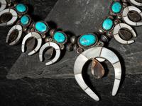 Zuni Channel Inlay Squash Blossom Necklace,