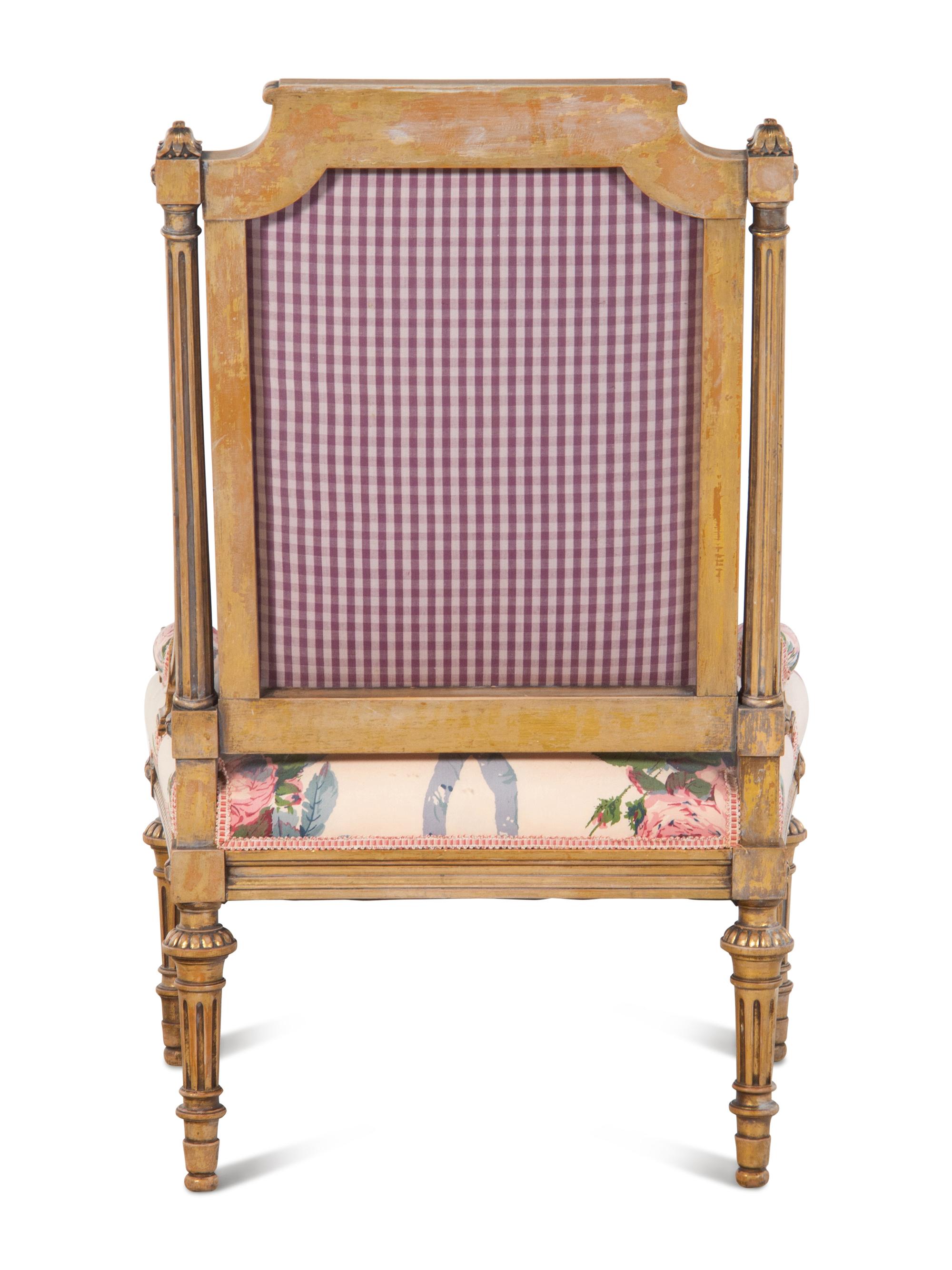 A Louis XVI Style Painted and Parcel Gilt Side Chair