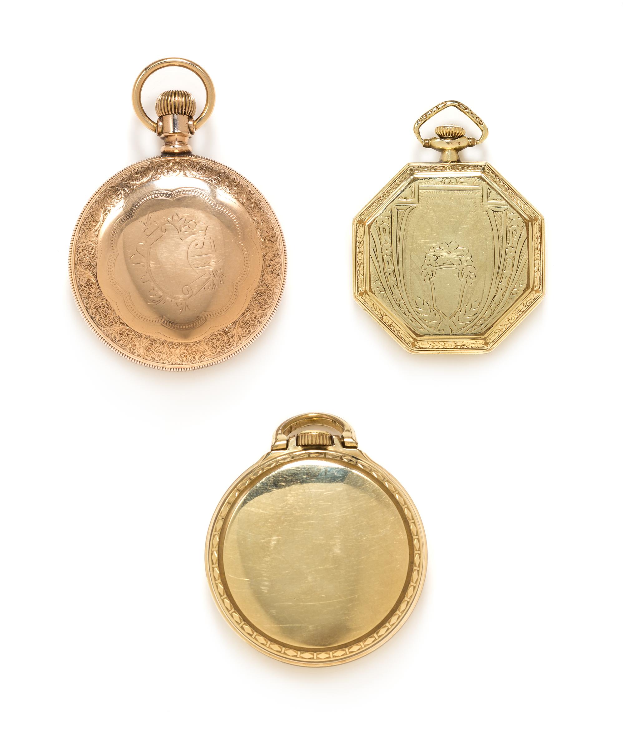 A Collection of Gold Filled Open Face Pocket Watches, Elgin, Circa 1904 and 1928, 185.60 dwts.
