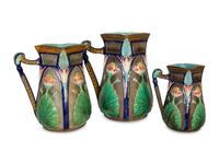 A Set of Three English Copeland Majolica Lotus Jugs — Last-Quarter 19th Century