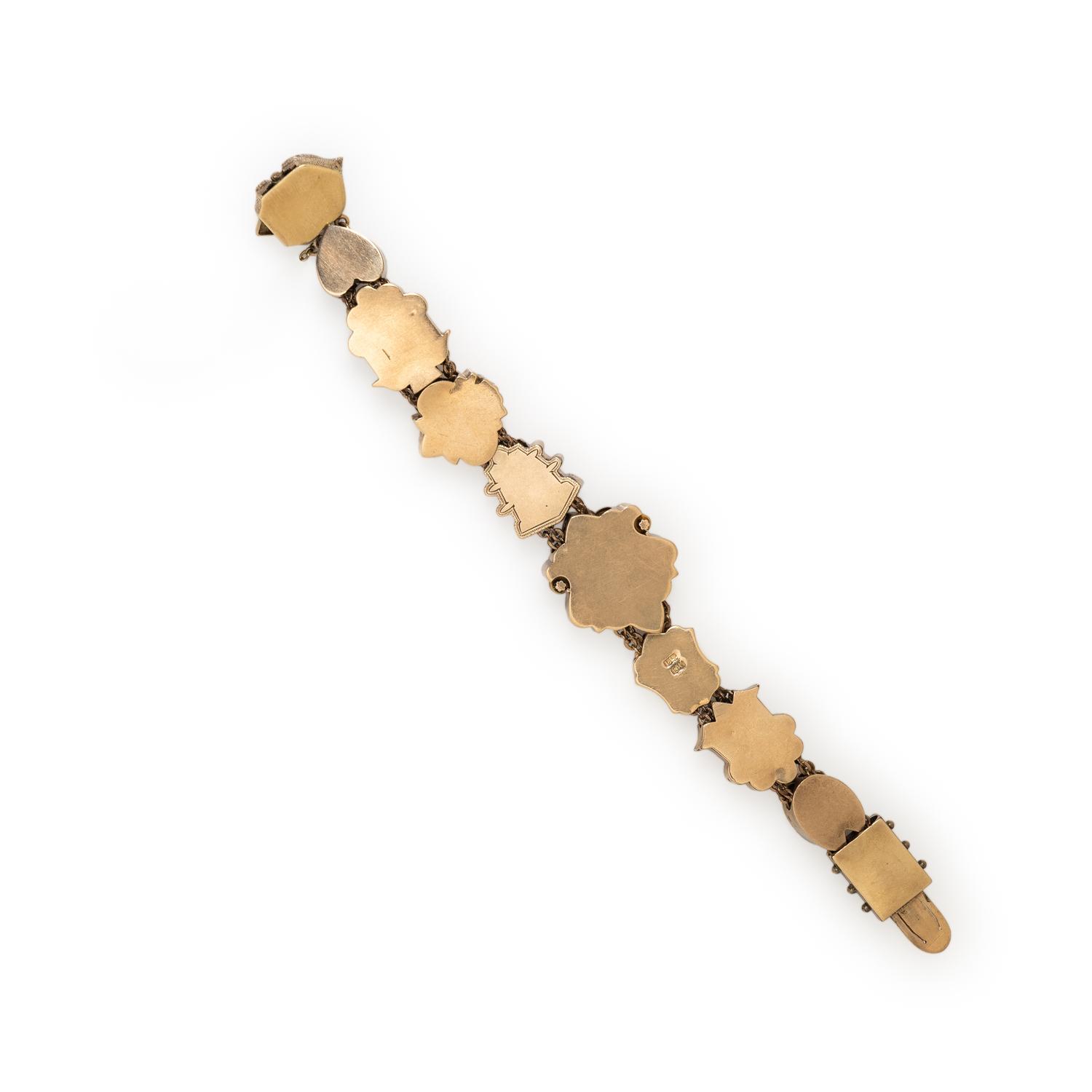 YELLOW GOLD, SEED PEARL, AND MULTIGEM SLIDE CHARM BRACELET