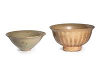 Two Celadon Glazed Porcelain Tea Bowls