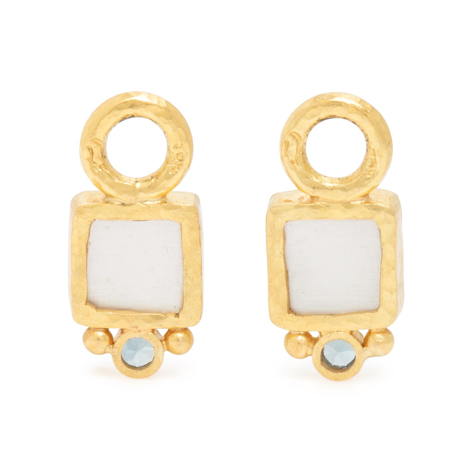 Elizabeth Locke, Pair of Yellow Gold Earrings and Two Aquamarine Drops