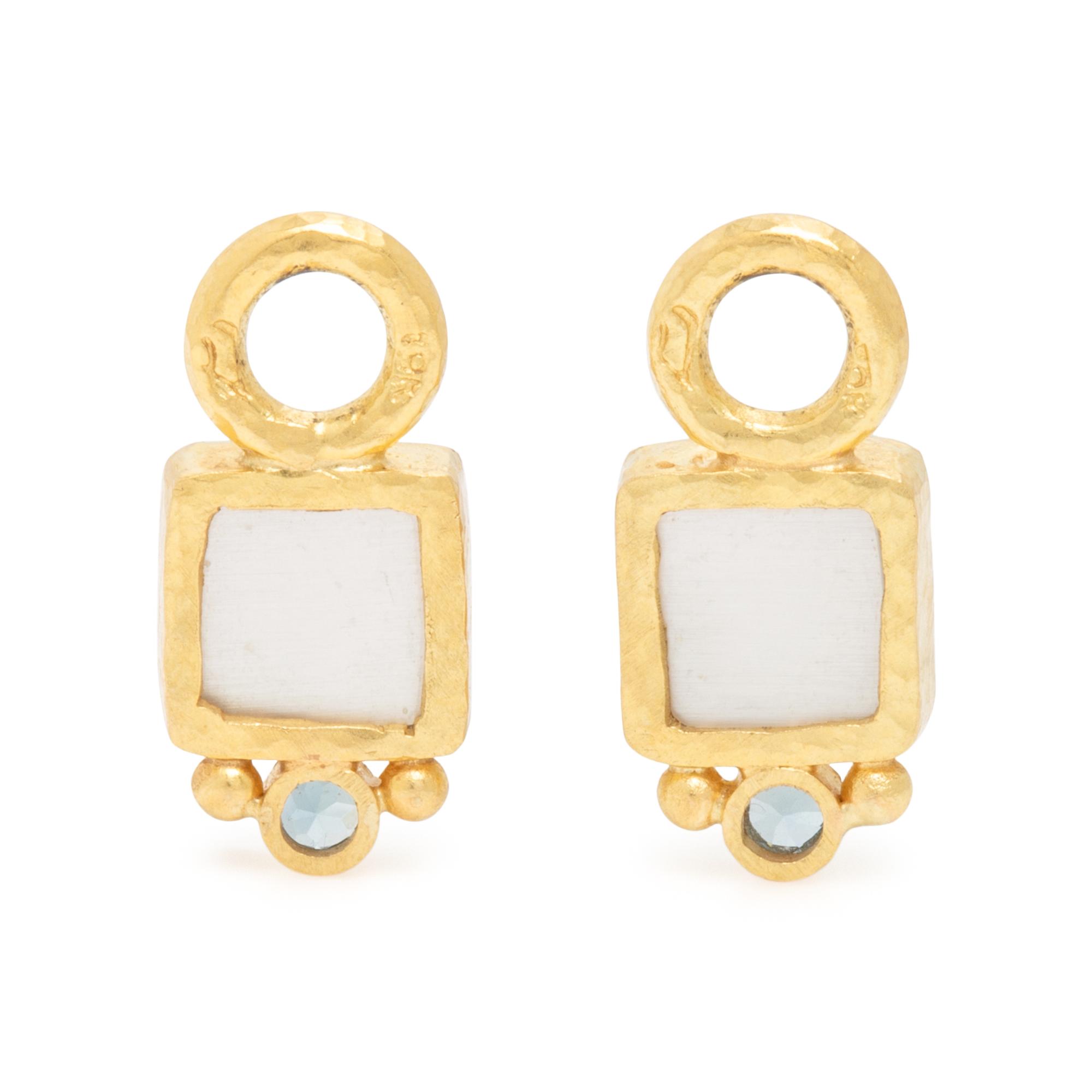 Elizabeth Locke, Pair of Yellow Gold Earrings and Two Aquamarine Drops