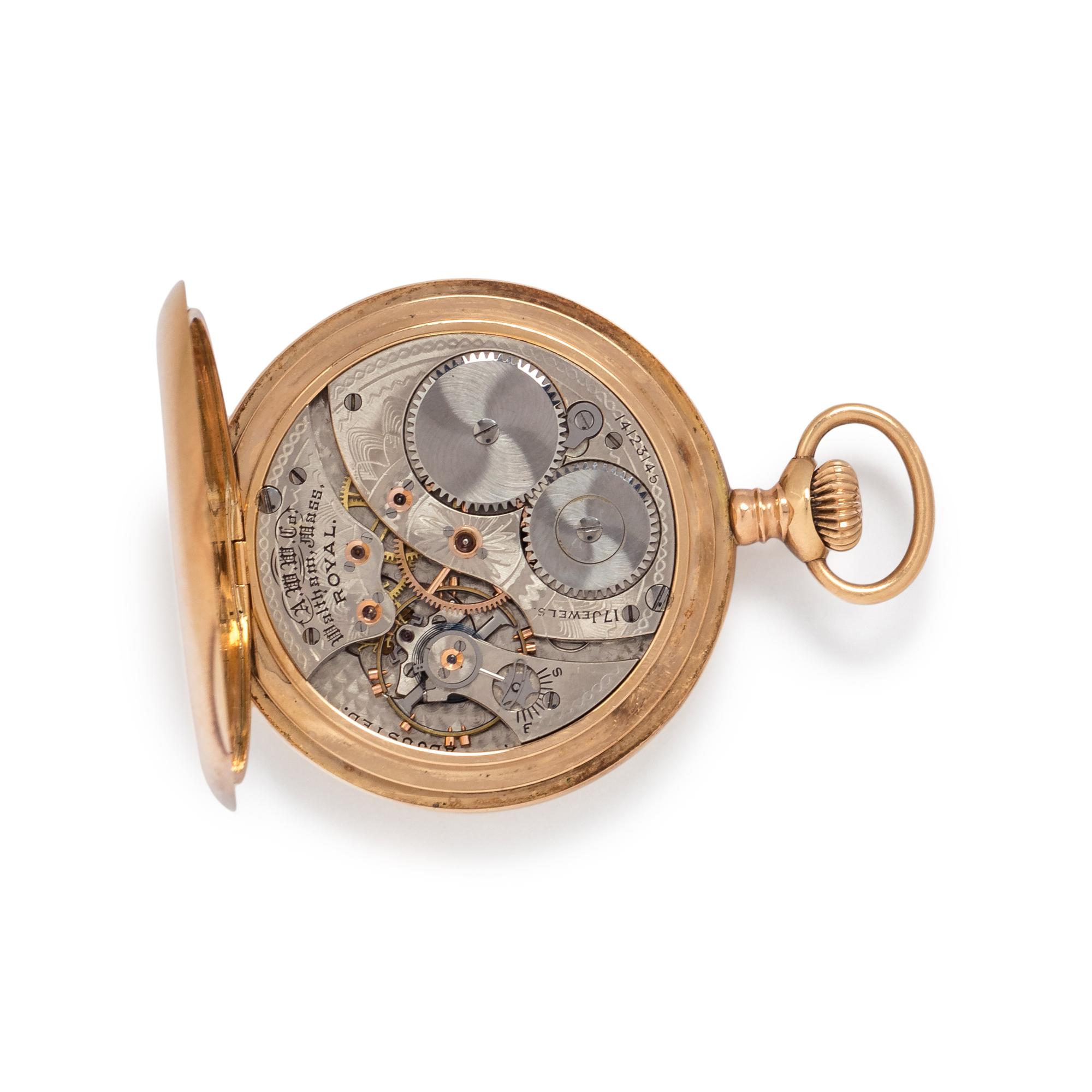 WALTHAM, 14K YELLOW GOLD OPEN FACE POCKET WATCH