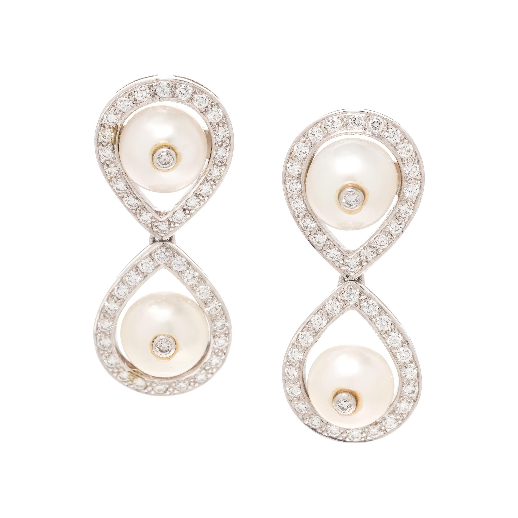 CULTURED PEARL AND DIAMOND EARRINGS