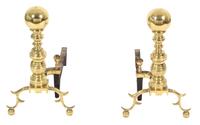 A Pair of American Brass Andirons Height 20 1/2 inches. — 20TH CENTURY