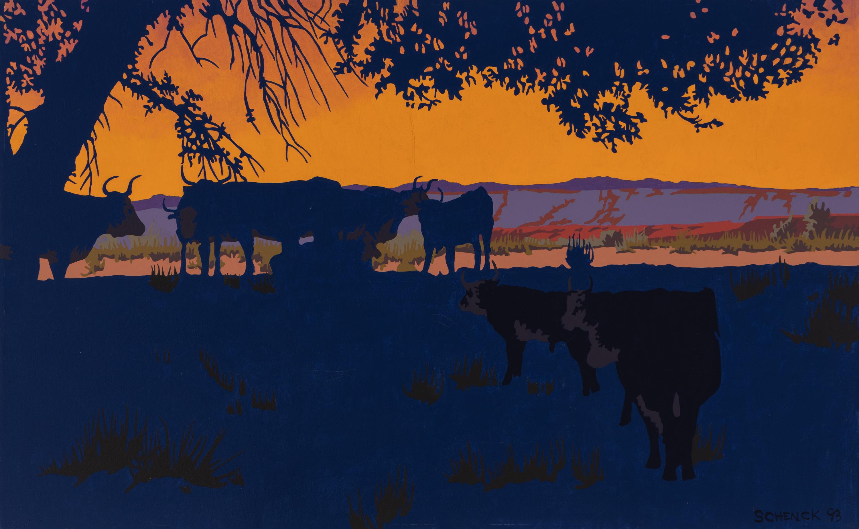 Bill Schenck (American, b. 1947) — Longhorns in the Shade , 1993