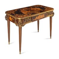 A Louis XVI Style Marquetry and Gilt Bronze Mounted Occasional Table