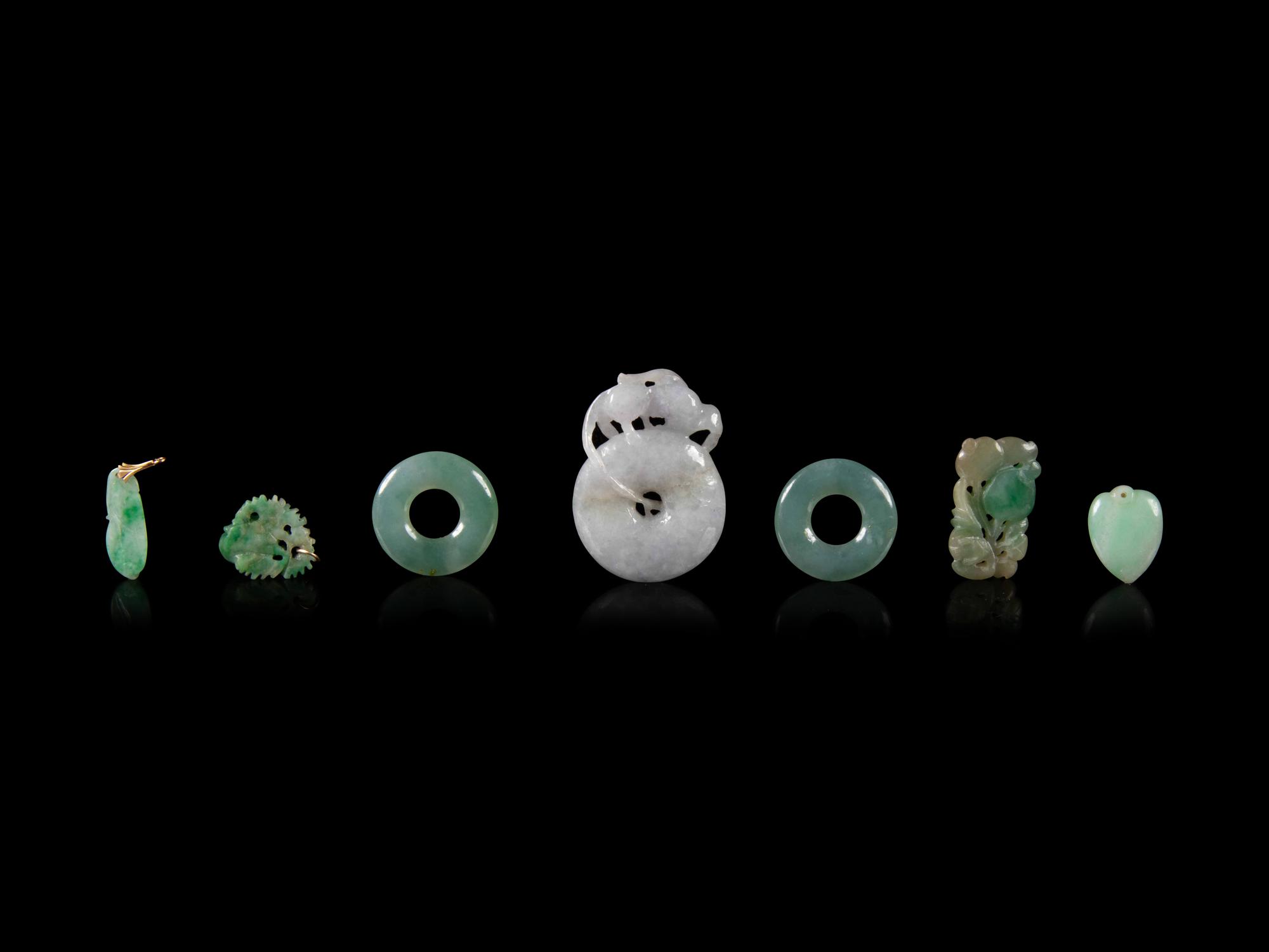 Seven Chinese Jadeite Pendants
