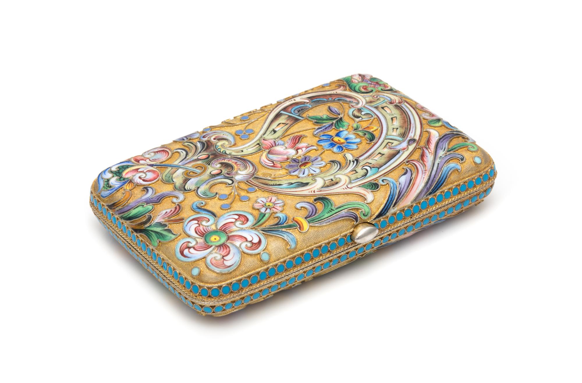 A Russian Silver-Gilt and Enameled Cigarette Case, Mark of Maria Semenova, Assay of Ivan Lebedkin, Moscow, Late 19th/Early 20th Century