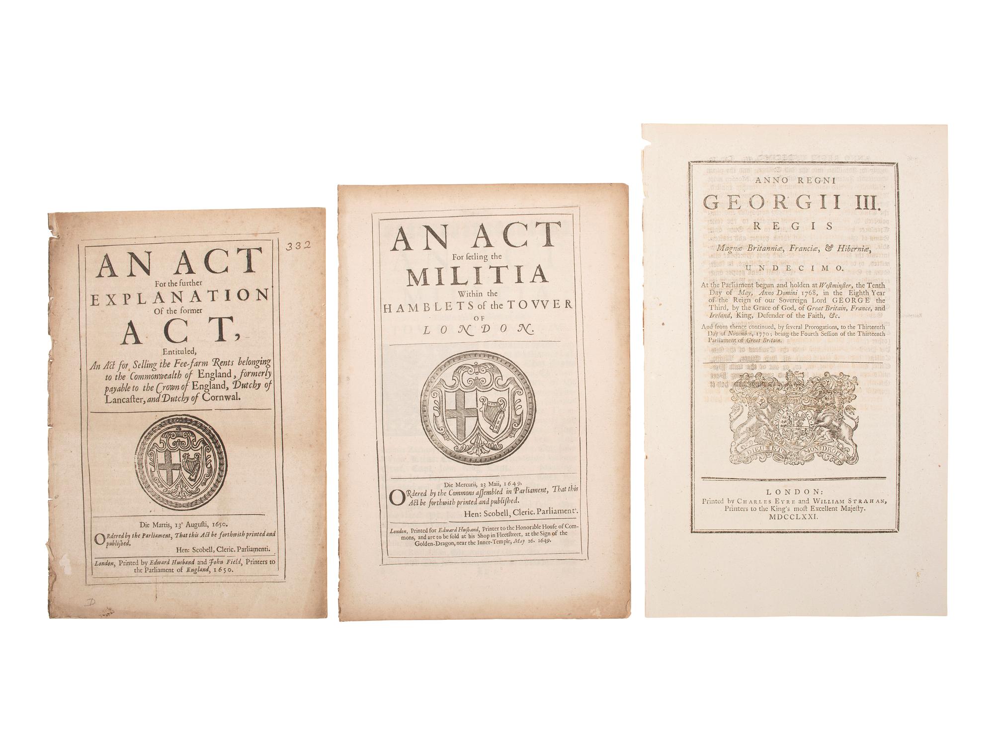 [BRITISH COLONIAL IMPRINTS]. A group of imprints, indentures, and other documents.