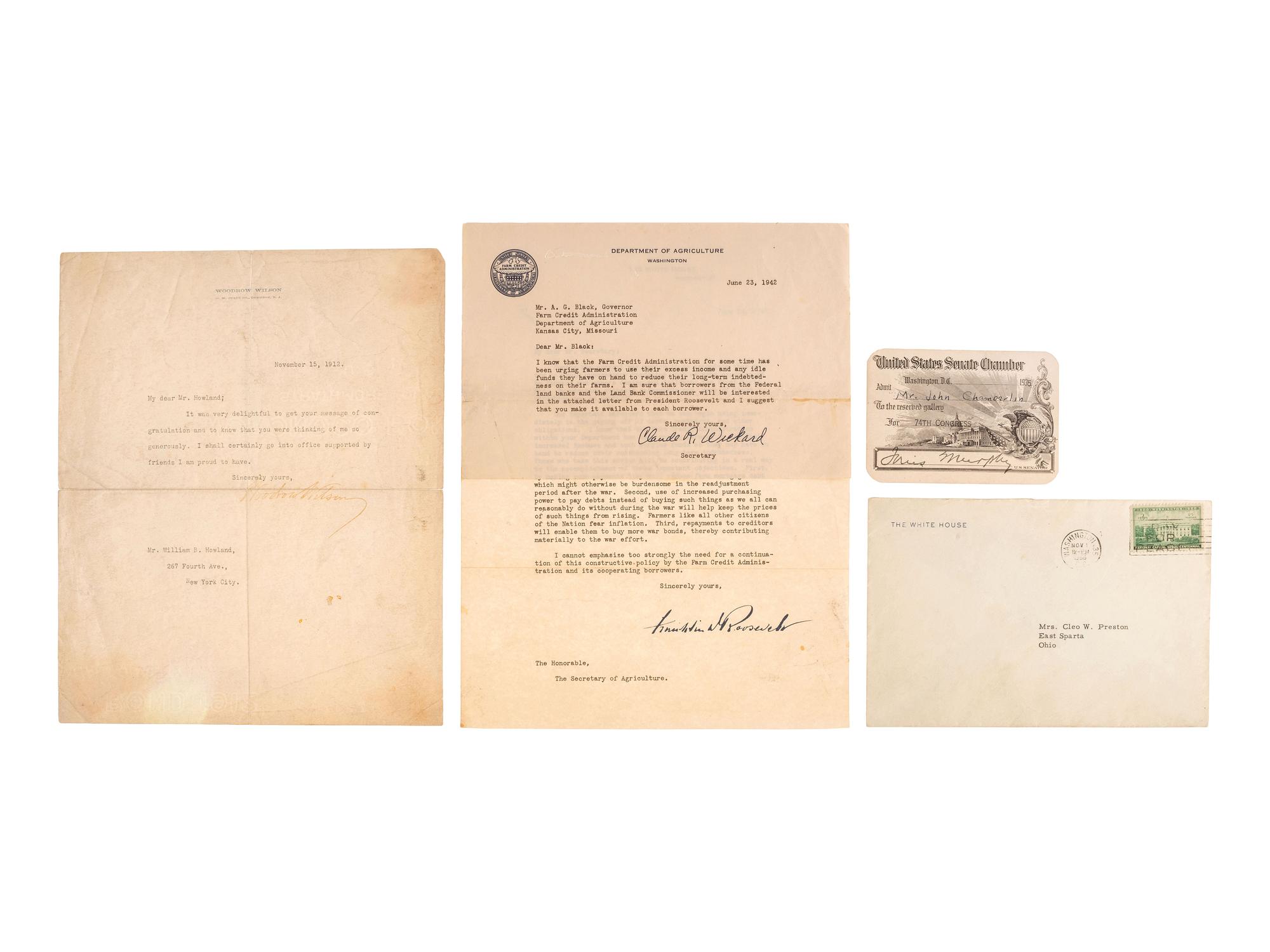 [POLITICS - DEMOCRATIC PARTY]. A group of ephemera related to 20th-century Democratic presidents and presidential candidates, many SIGNED, comprising: