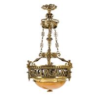A Neoclassical Style Gilt Bronze and Alabaster Chandelier