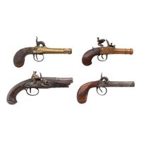 Lot of Four 19th Century English, French & Belgian Pocket Pistols
