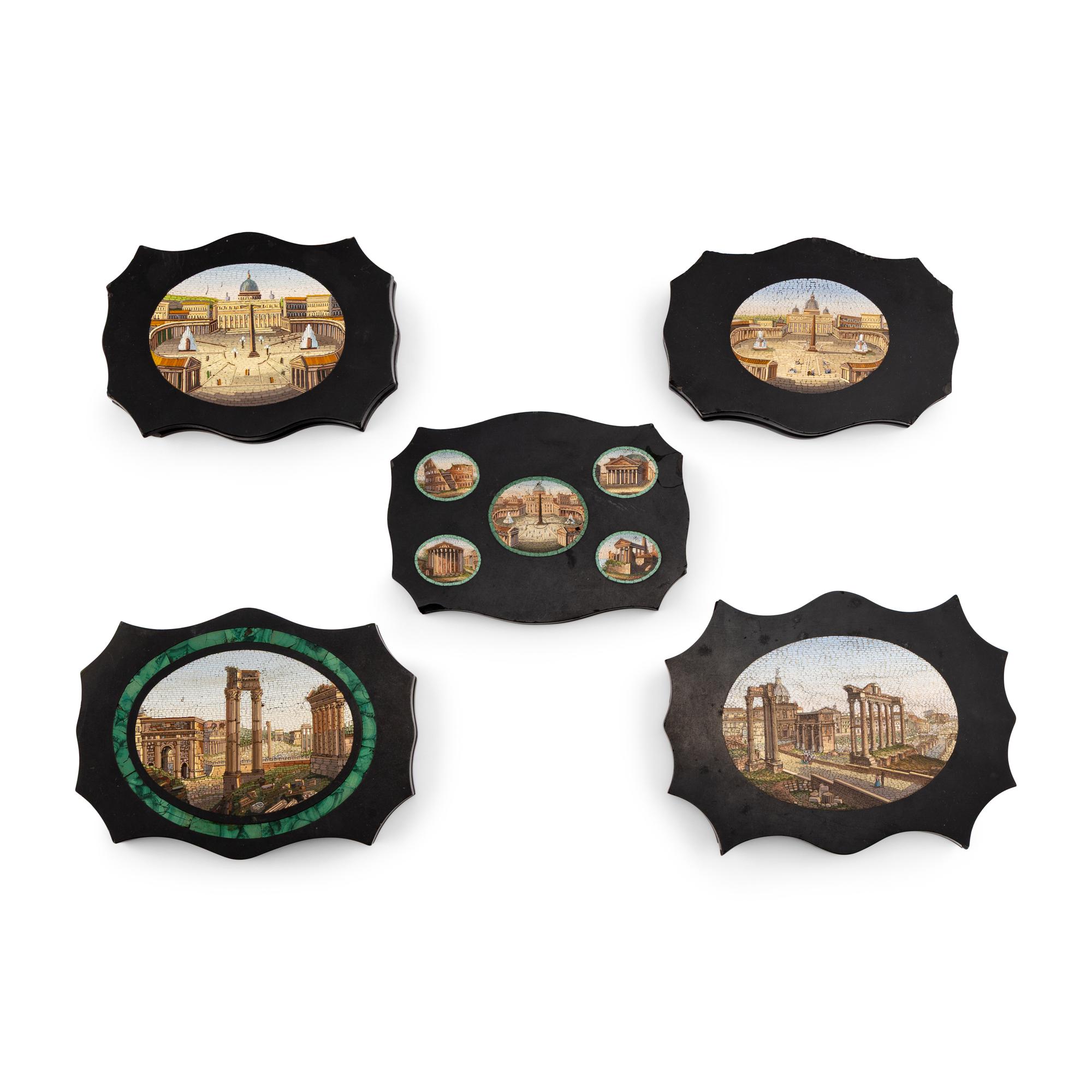 Five Grand Tour Micromosaic Paperweights with Views of Rome