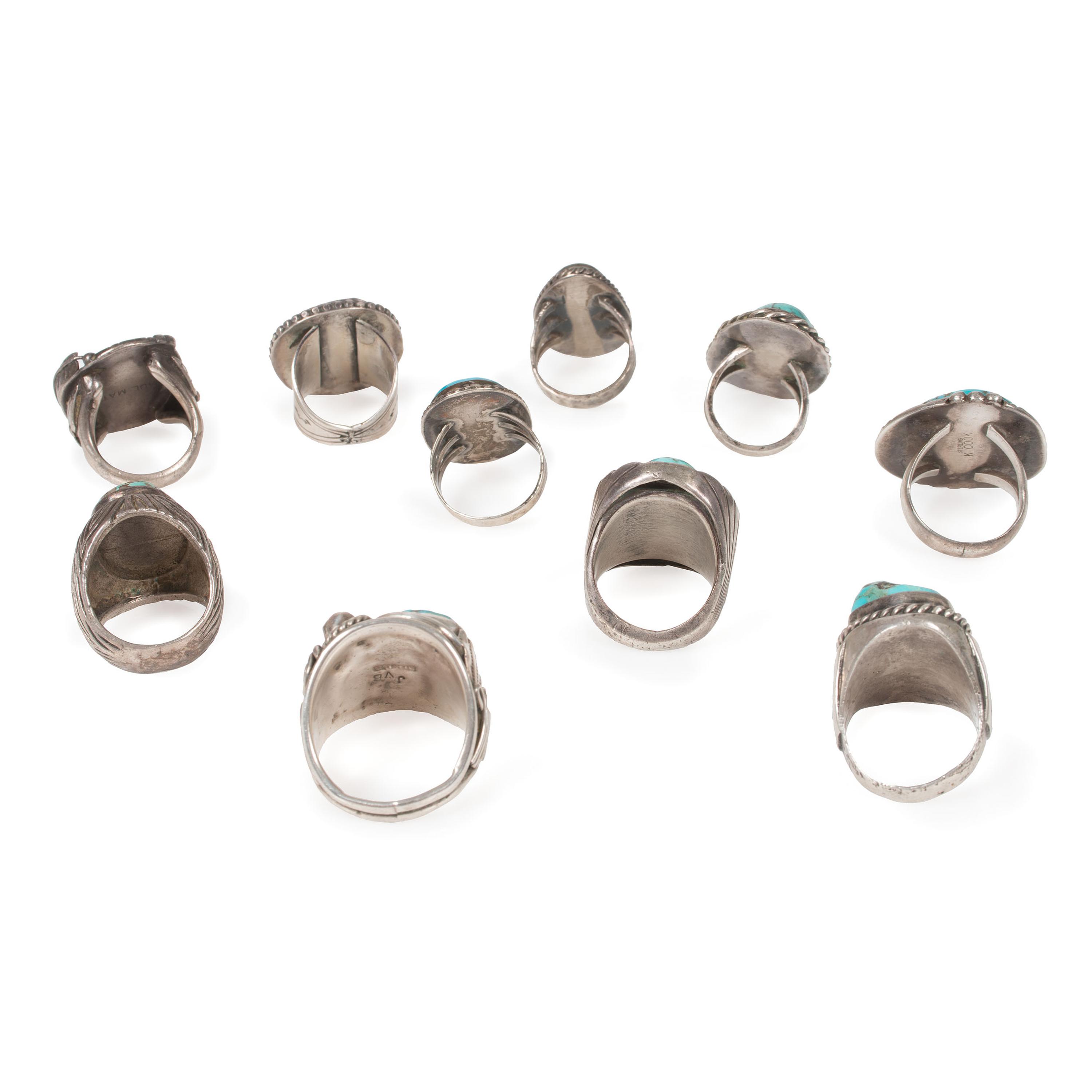 An Assortment of Navajo Silver and Turquoise Rings