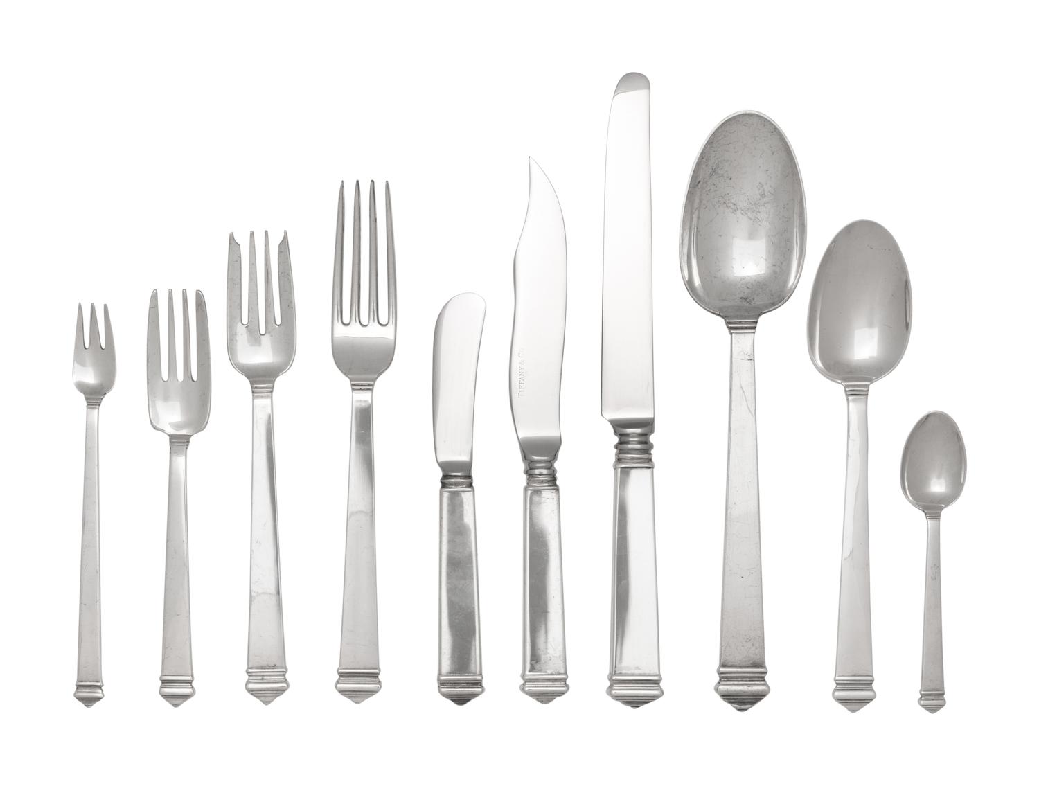 An Extensive Tiffany and Co. Silver Flatware Service