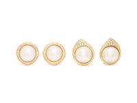 COLLECTION OF YELLOW GOLD AND CULTURED MABE PEARL EARCLIPS