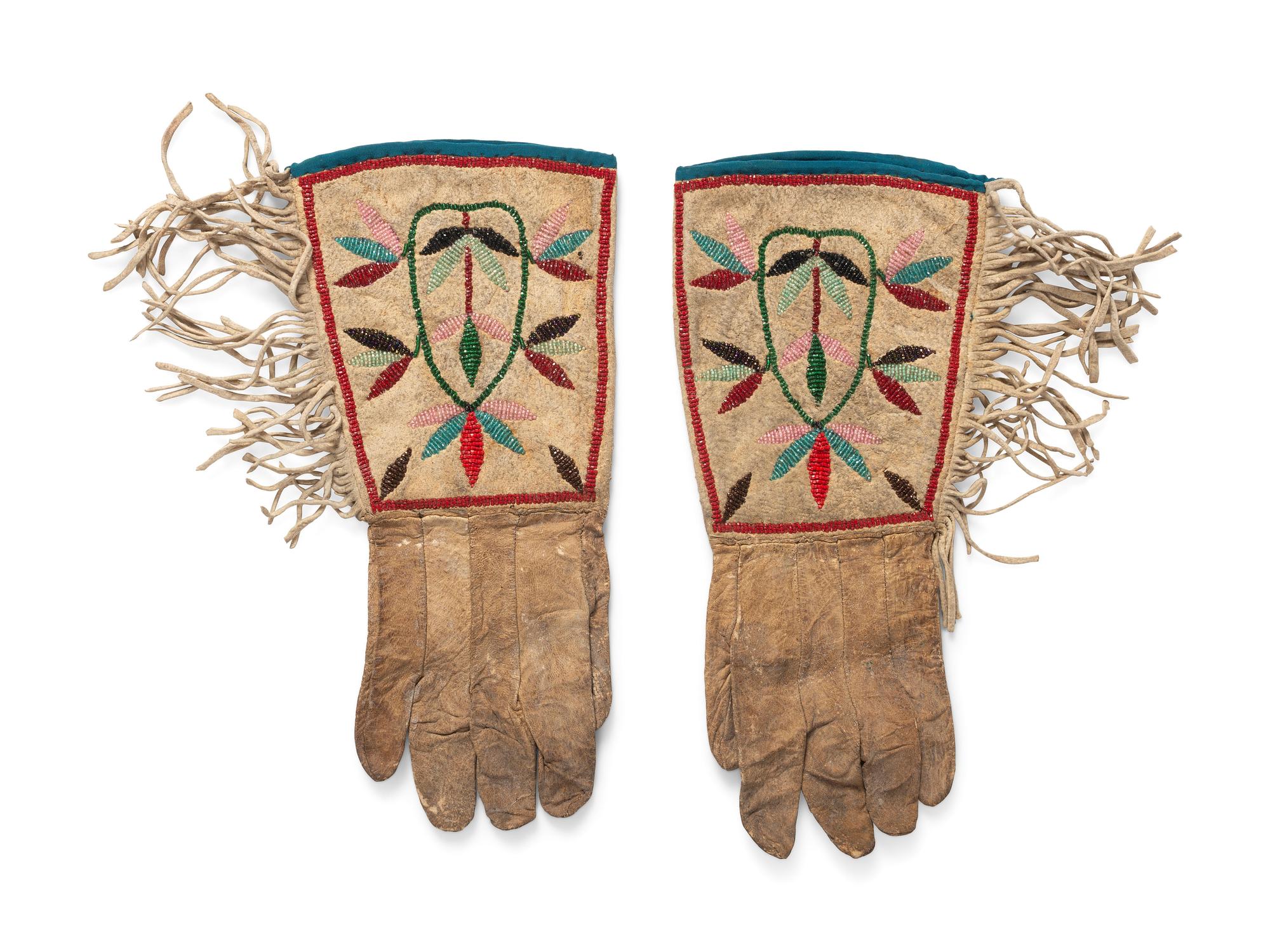 Santee Sioux Beaded Hide Gauntlets
