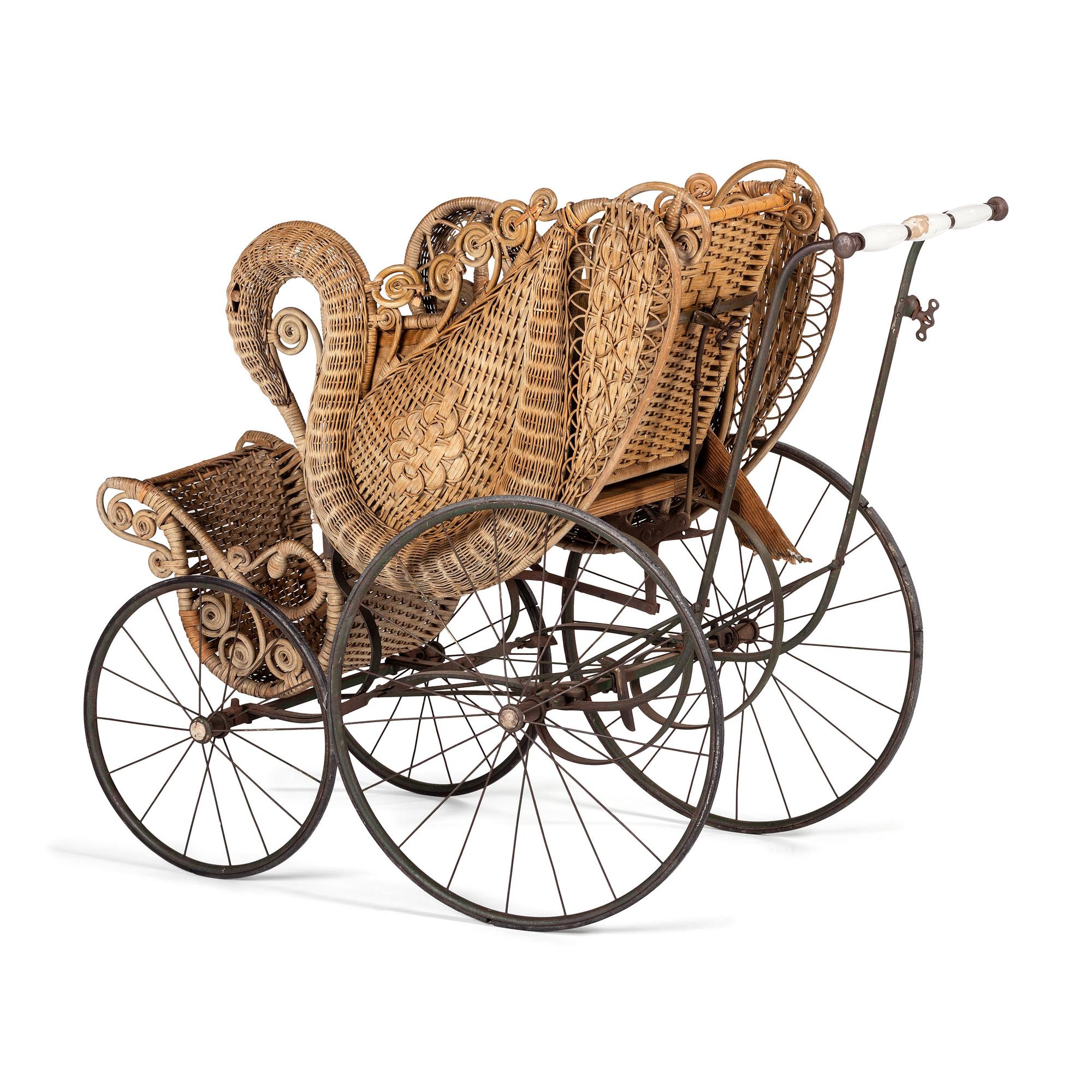 A Victorian Basket Weave Swan-Decorated Trolley
