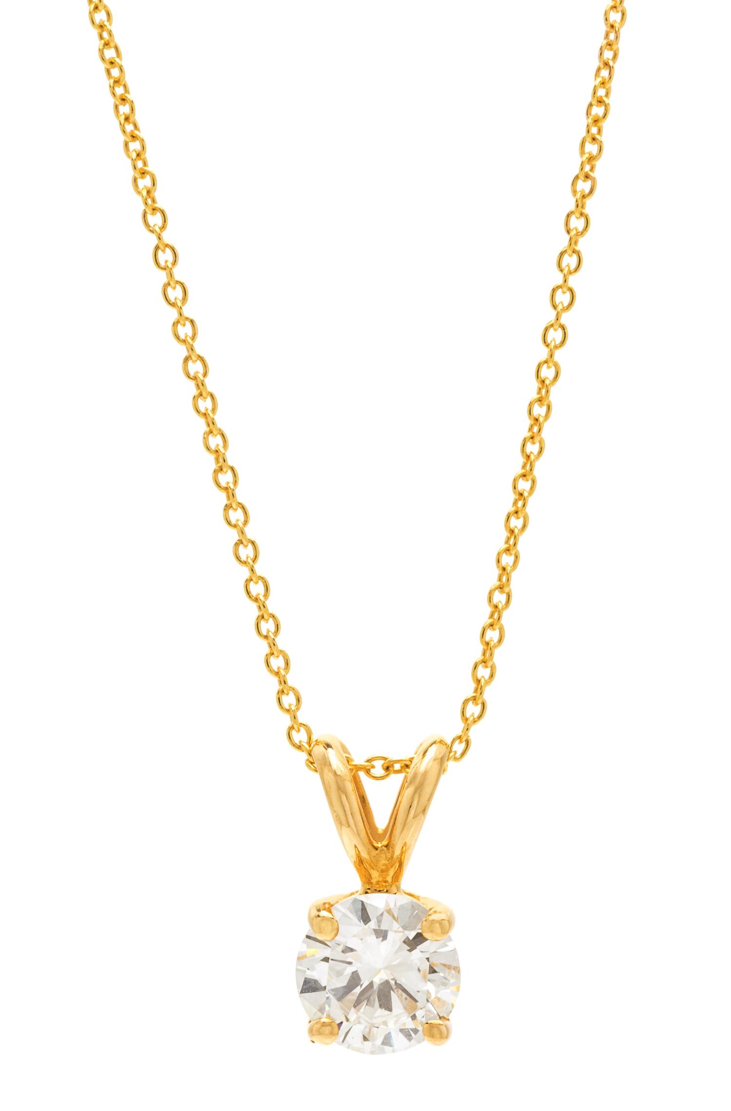 A Yellow Gold and Diamond Solitaire Pendant, 1.30 dwts.
