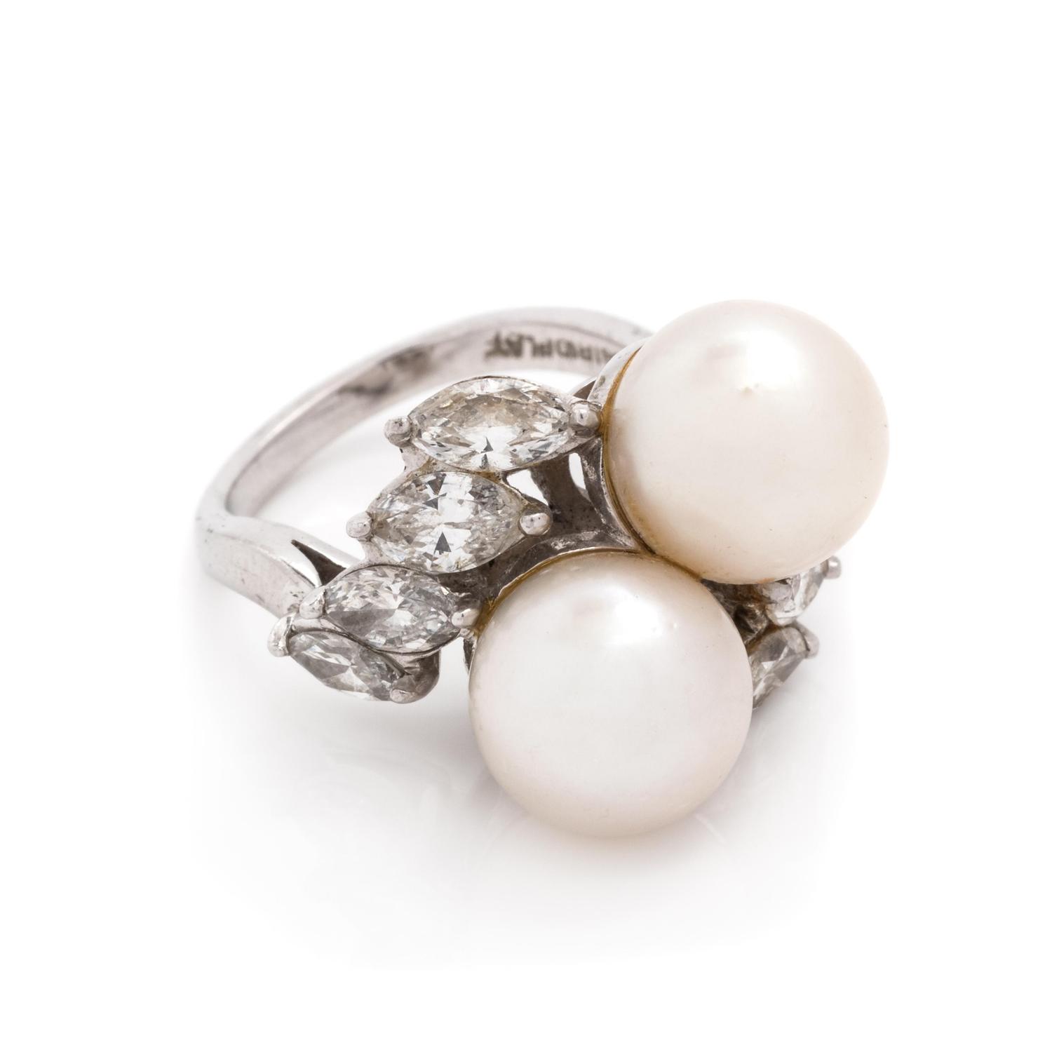 CULTURED PEARL AND DIAMOND RING