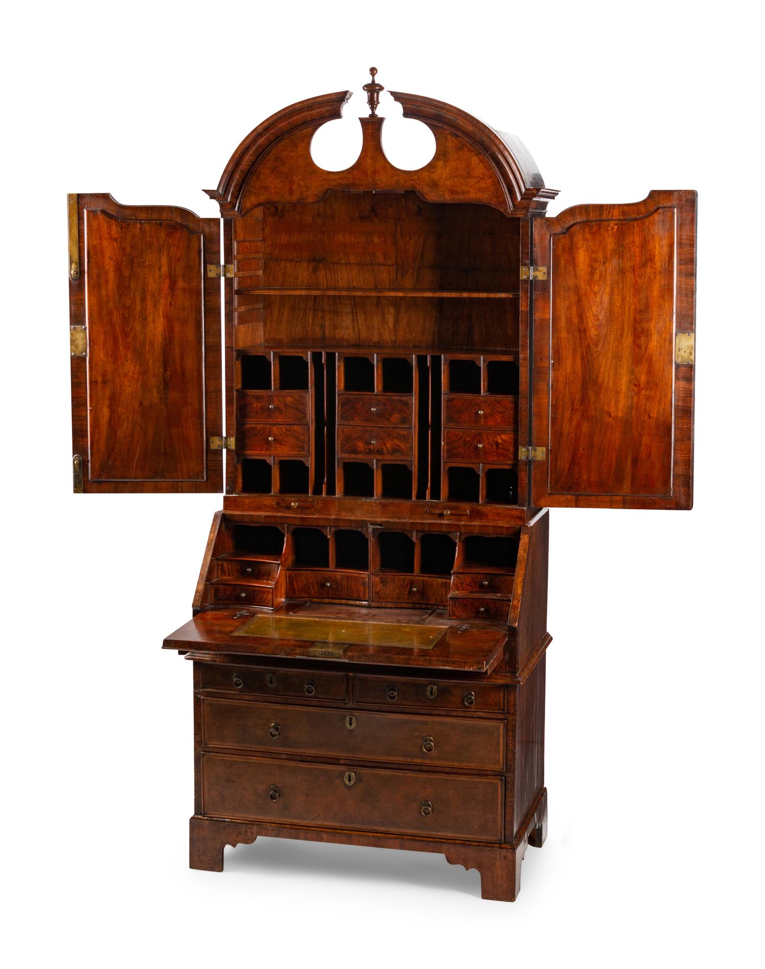 A George II Crossbanded Walnut Secretary Bookcase