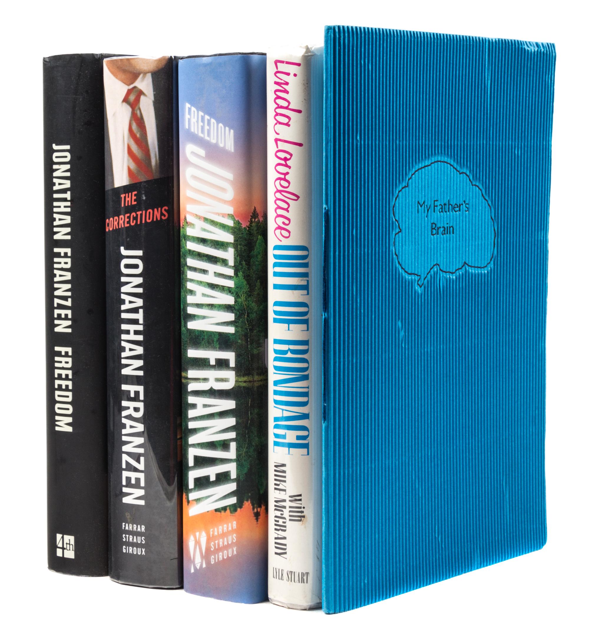 (MODERN LITERATURE) A collection of modern literature including 5 books by Franzen and one by Linda Lovelace, in one box.