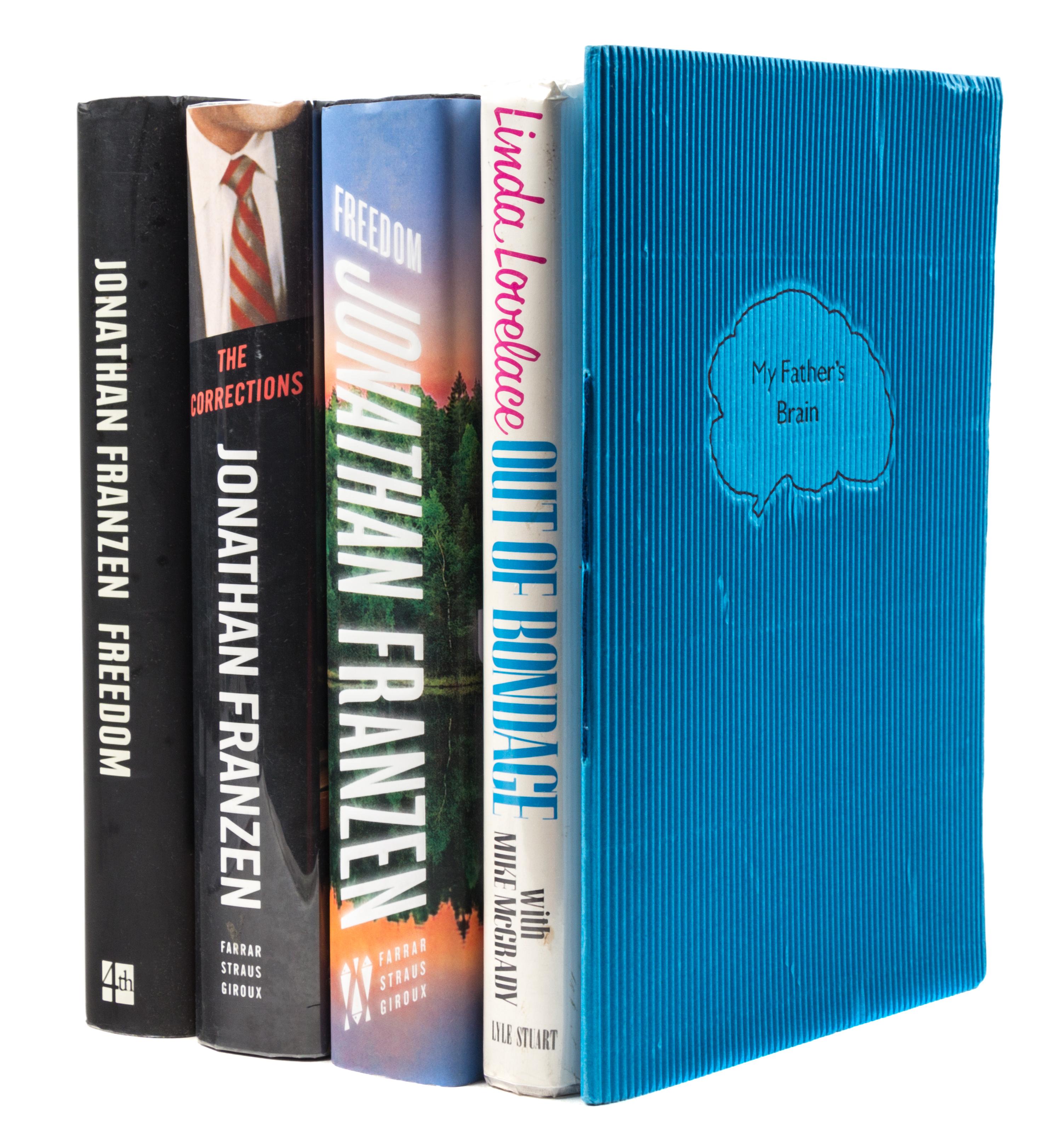 (MODERN LITERATURE) A collection of modern literature including 5 books by Franzen and one by Linda Lovelace, in one box.