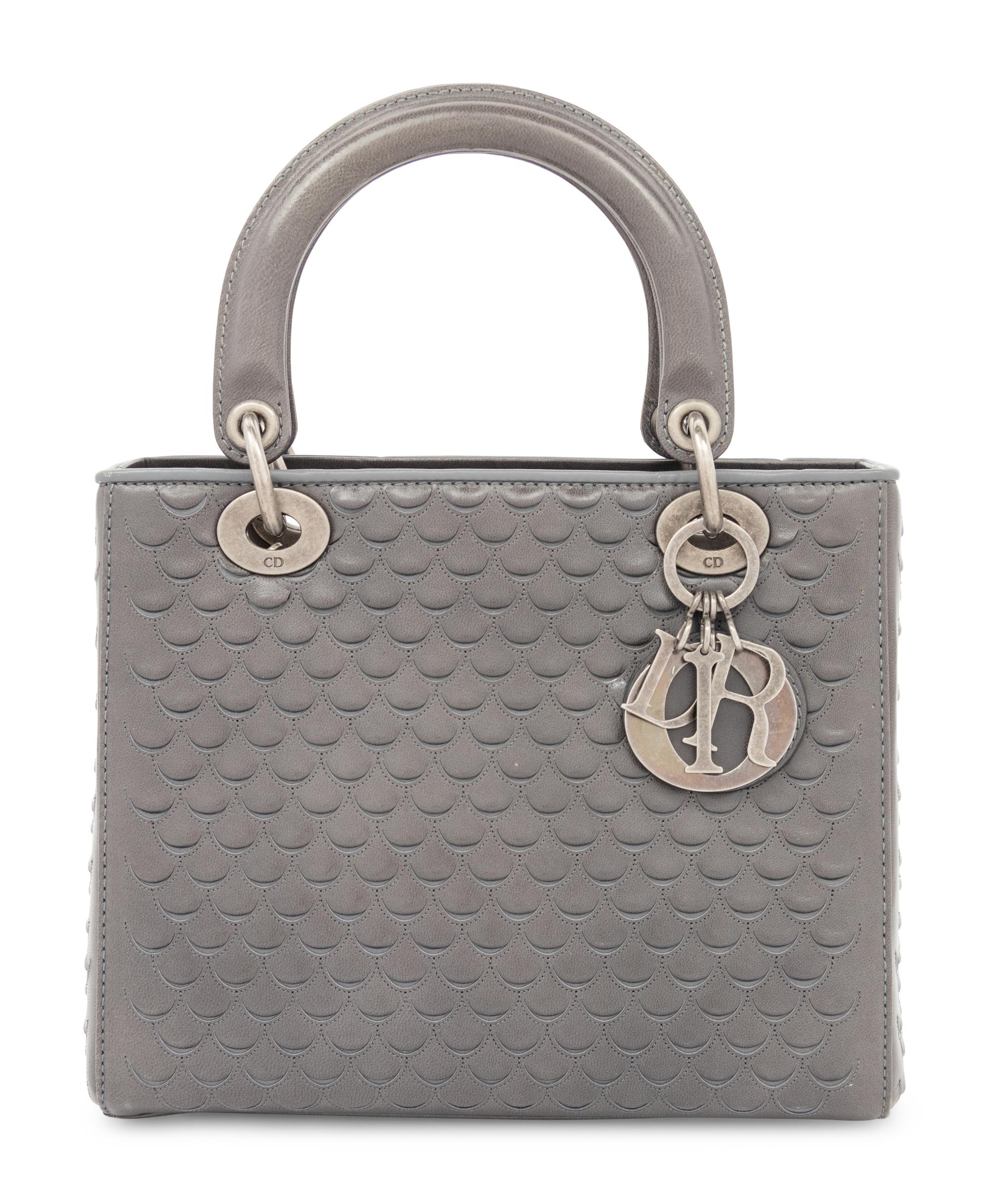 Christian Dior Gray Scalloped Leather Lady Dior Bag, 2007