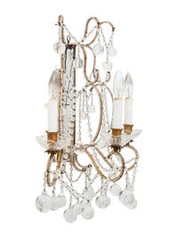 A Pair of Neoclassical Style Cut Glass and Mirrored Three-Light Sconces