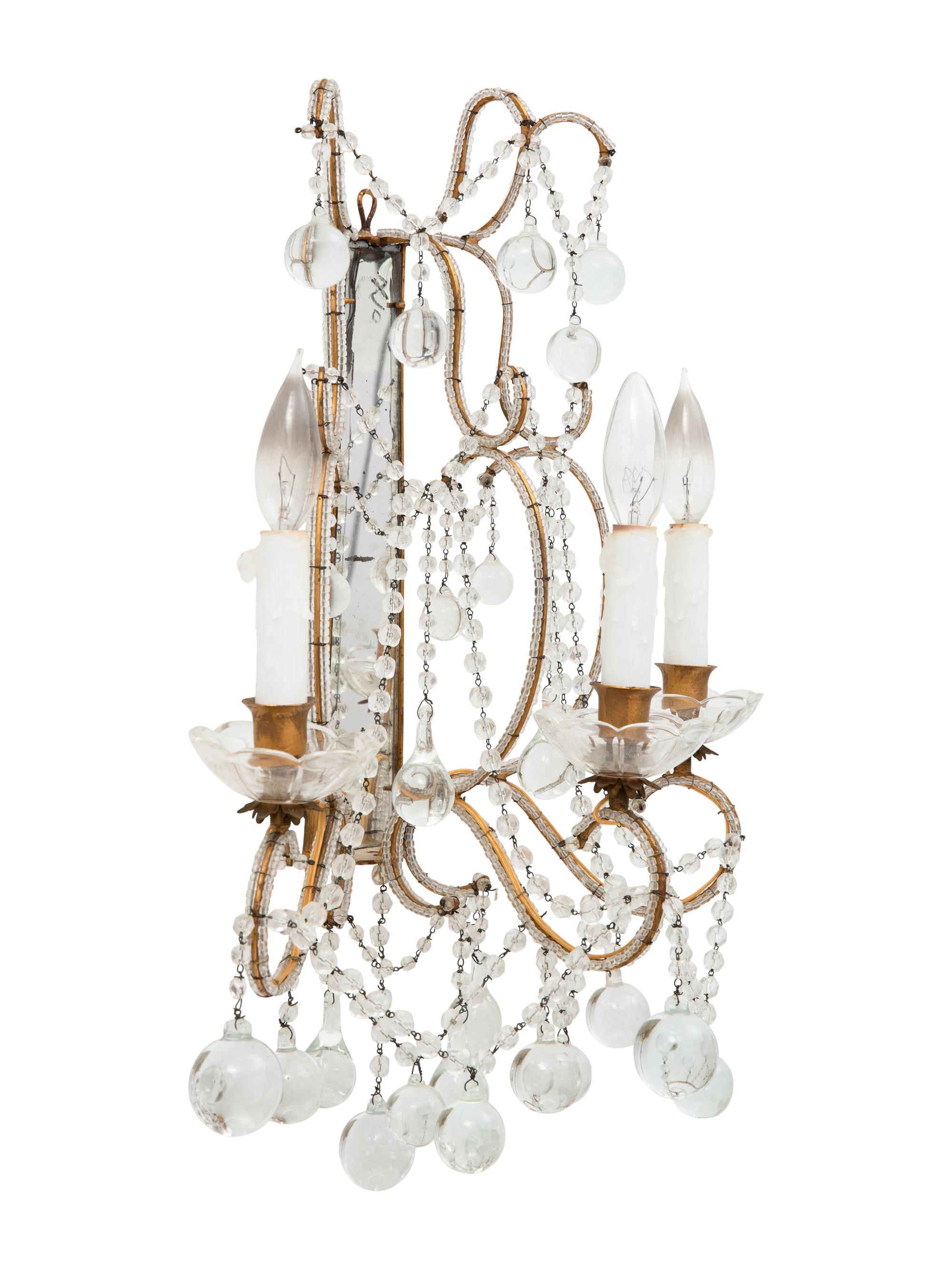 A Pair of Neoclassical Style Cut Glass and Mirrored Three-Light Sconces