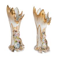 A Pair of Paris Porcelain Gilt and Encrusted Spill-Vases