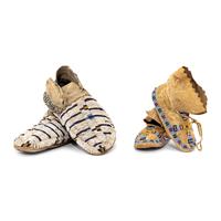 Northern Plains Adult and Child's Beaded Hide Moccasins