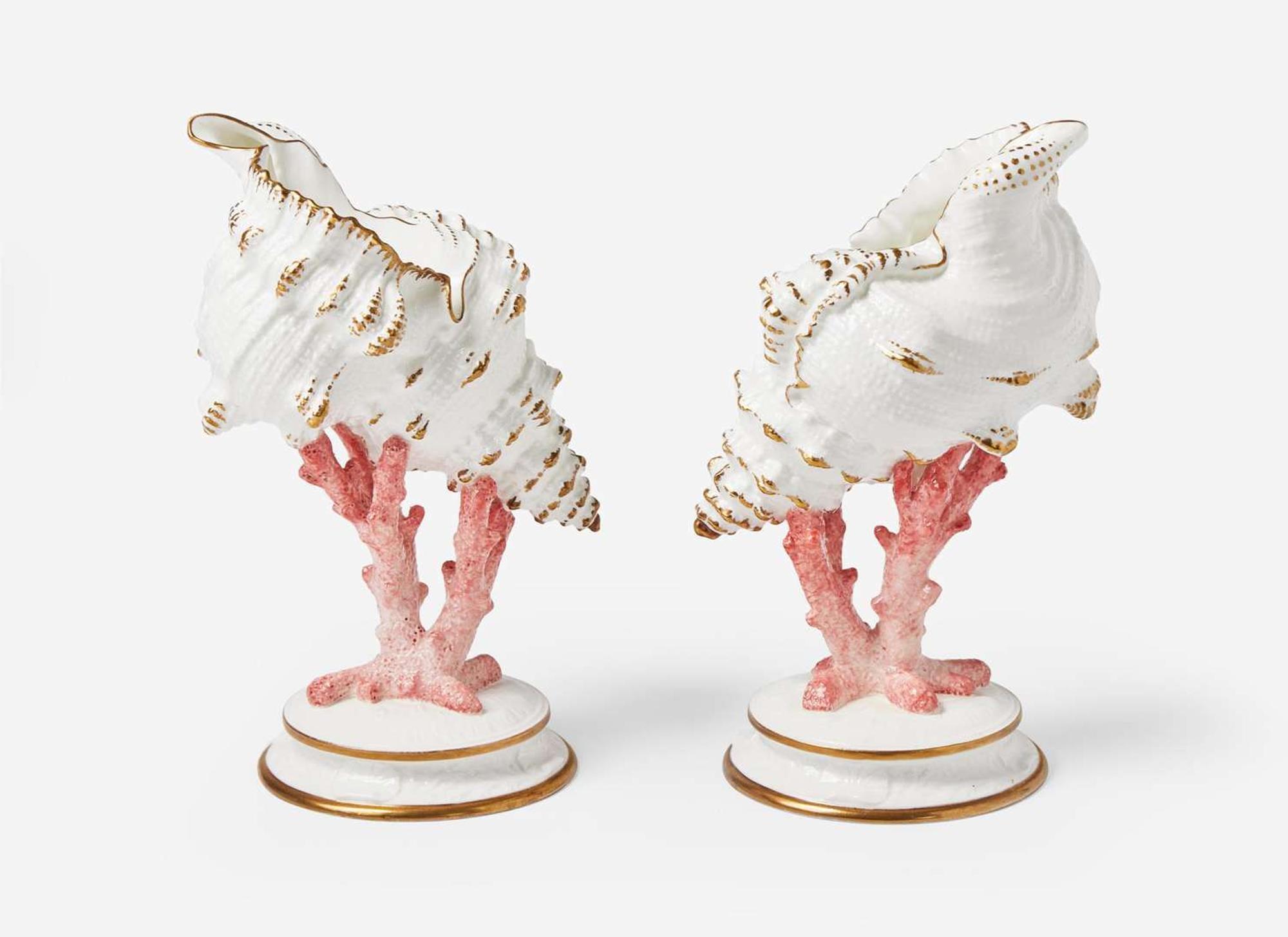 A Pair of Wedgwood Bone China Conchology Table Ornaments, UK, circa 1895
