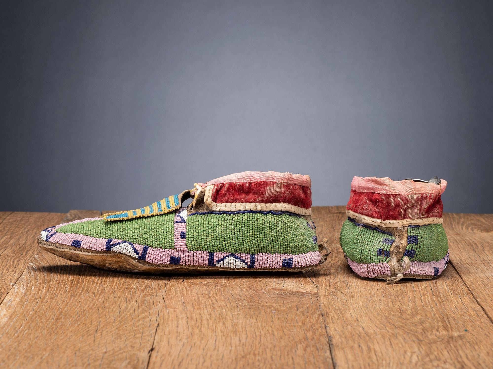 Fort Peck Assiniboine-Sioux Beaded Hide Moccasins
