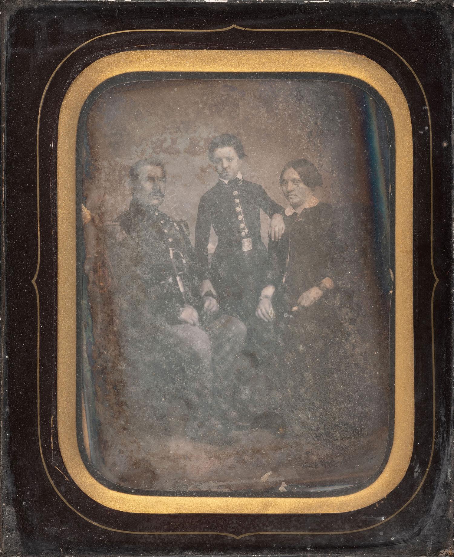 [EARLY PHOTOGRAPHY]. An oversized half plate daguerreotype portrait of a French military officer and his family.
