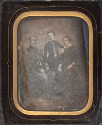 [EARLY PHOTOGRAPHY]. An oversized half plate daguerreotype portrait of a French military officer and his family.