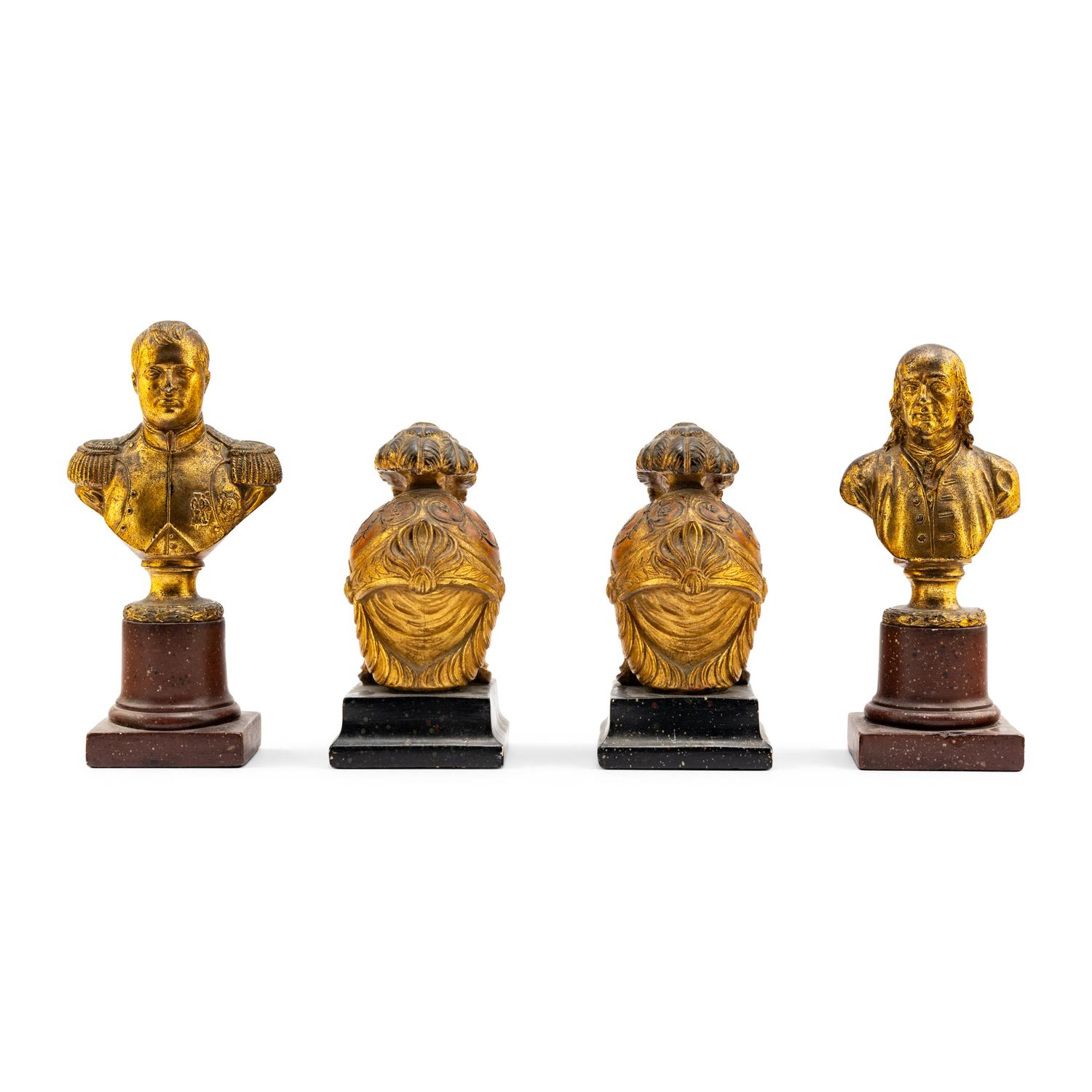 Two Pairs of Painted and Giltwood Bookends