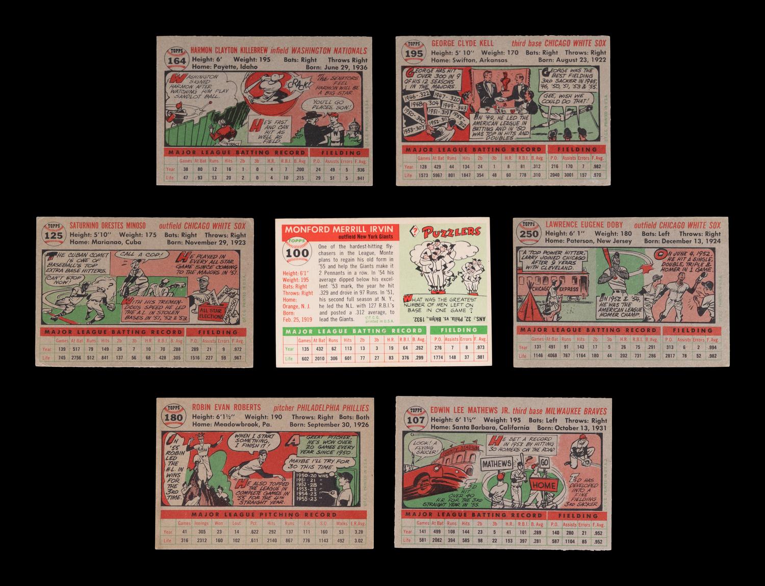 A Group of Seven 1956 Topps Hall of Fame Baseball Cards,