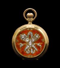 An 18 Karat Yellow Gold, Polychrome Enamel and Diamond Hunter Case Pocket Watch for the Ottoman Market, Bautte Geneve,